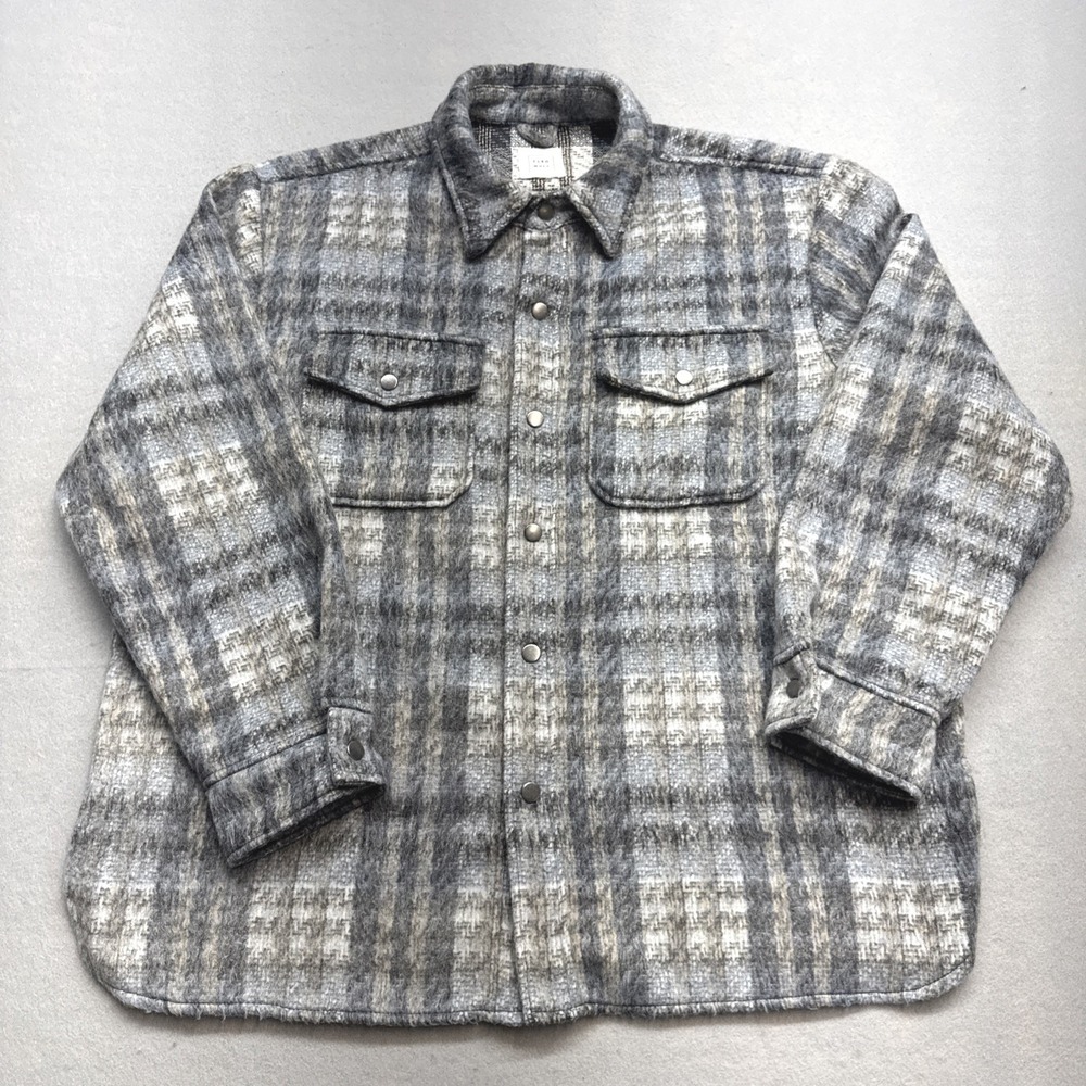 Cleo + Wolf Women's Gray Plaid Snap Shacket | Large | Wool Blend | Western